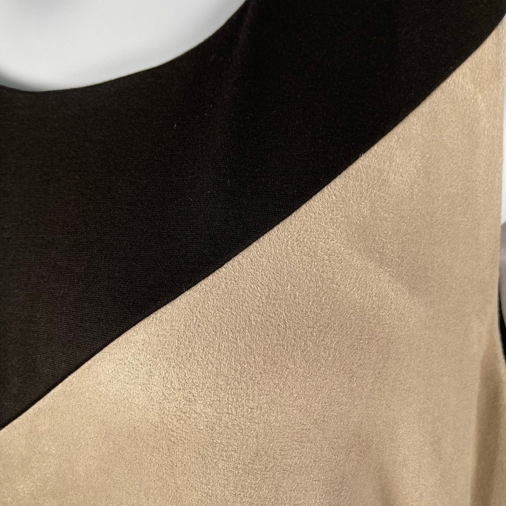 Christopher & Banks Dress 14 Black Beige Colorblock Faux Suede Ponte Knit Sheath - Picture 3 of 7